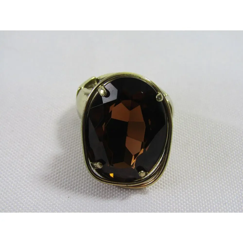 Orange Glass Stone Gold Tone Adjustable Ring 9